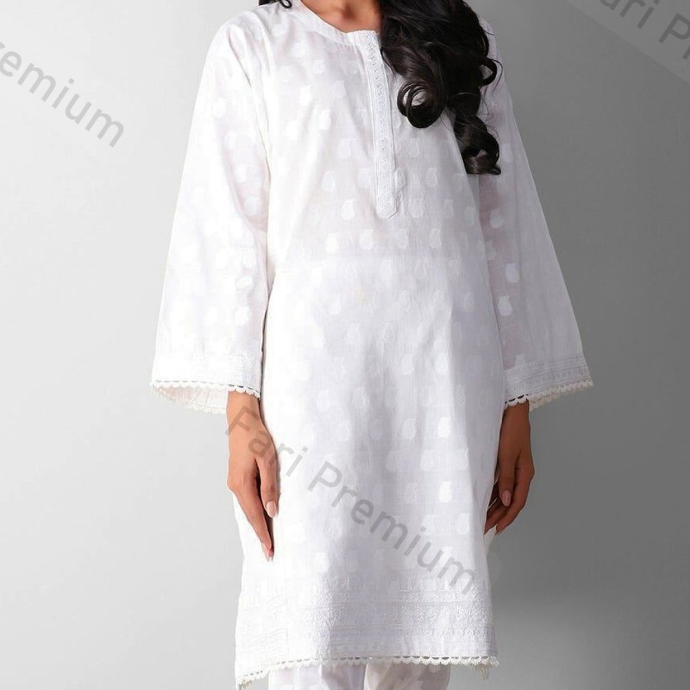 Khaadi Ready-Made Womens White Cotton Chikankari Kurta Pakistani/Indian Small/40